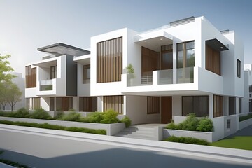 Modern stylish duplex, triplex home design exterior design concept for urban region with balcony, parking, beautiful design