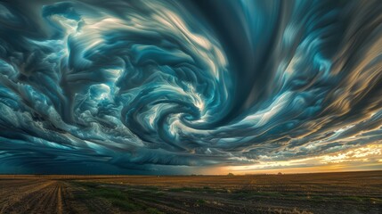 An expansive vista of a stormy sky with swirling nimbostratus clouds moving rapidly, creating a sense of powerful natural energy.
