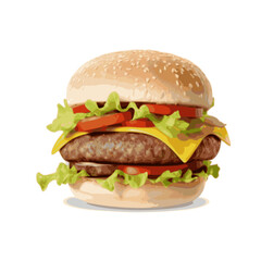 a large hamburger with meat and vegetables inside