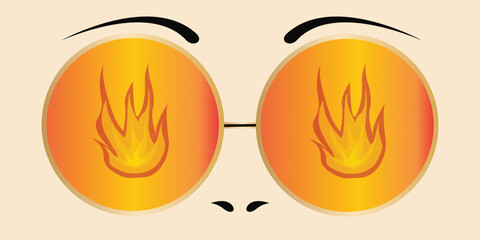 Orange sunglasses that reflect flames 