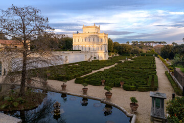 Villa Doria Pamphili - the Casino del Bel Respiro and the Giardino Segreto parterre. Rome, Italy