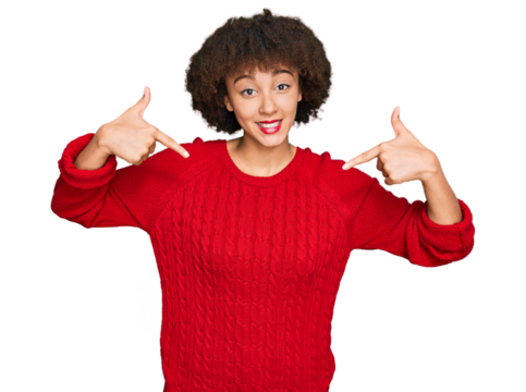 Young hispanic girl wearing casual clothes looking confident with smile on face, pointing oneself with fingers proud and happy.