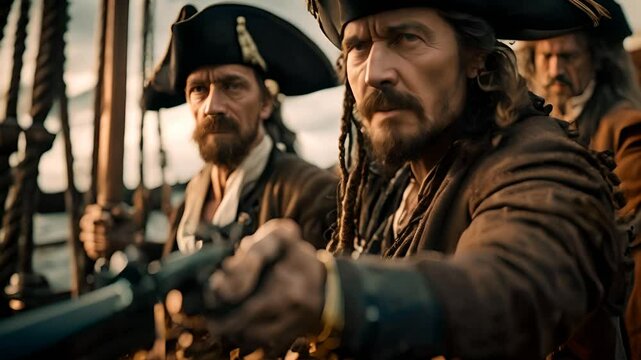 pirates on a ship, three pirates 4k