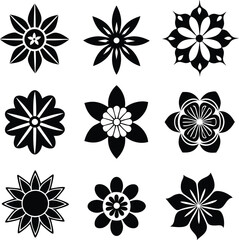 Set of  Black and White Flowers silhouette Design