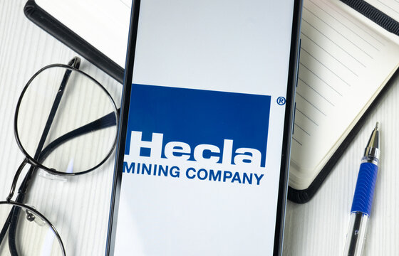 New York, USA - 30 June 2024: Hecla Mining Logo on Phone Screen, Company Icon