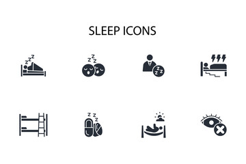 Sleep icon set.vector.Editable stroke.linear style sign for use web design,logo.Symbol illustration.