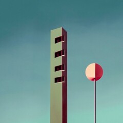 Surreal Bauhaus Style Photo, painting, paper art, artistic, blue tone, mood shots