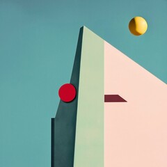 Surreal Bauhaus Style Photo, painting, paper art, artistic, blue tone, mood shots