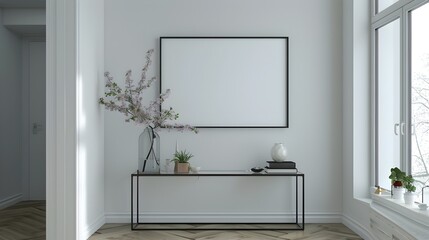Minimalist Entryway with Glass Console Table - Clean Contemporary Home Interior 3D Rendering