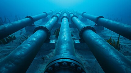 An intricate network of underwater oil pipelines stretching across the ocean floor