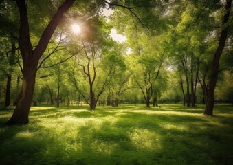 Naklejka premium Beautiful sunrise in the place with green scenery 