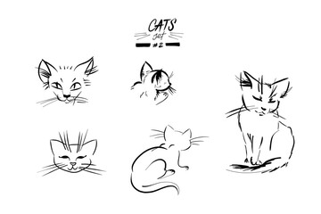 Cats Set. 2D hand drawing, sketch, vector graphics.