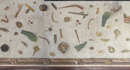 Asarotos oikos mosaic (Ancient Greek: ἀσάρωτος οἶκος 