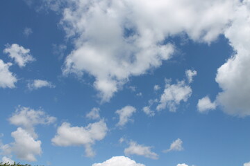 Clouds in a blue sky ,white fluffy clouds on a back ground of blue sky on a summers day Knottingley West Yorkshire In UK

