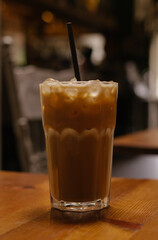 latte in a glass on the table