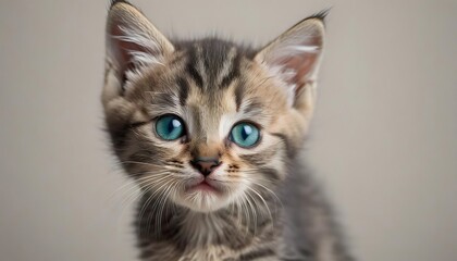 Adorable Tabby Kitten with Striking Blue Eyes Looking Curious