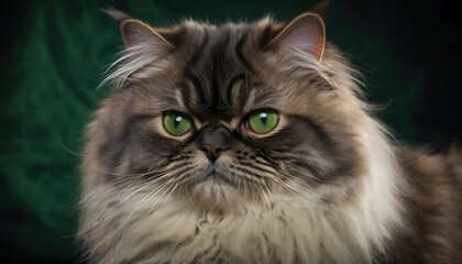 Close-Up Portrait of a Fluffy Persian Cat with Green Eyes
