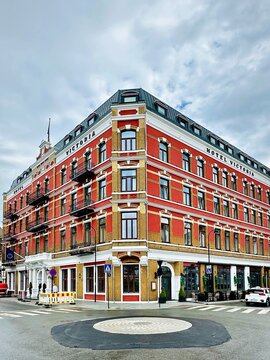 Stavanger, Norway- May 27, 2024:  Hotel Victoria is one of the most central hotels in the city centre near V&aring;gen. This waterfront hotel is situated in a Victorian-style building, dating back 1900.