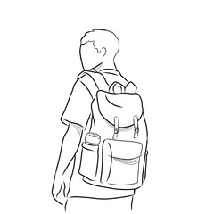 student with a school bag on his back hand drawn vector