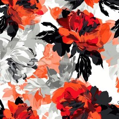 Modern seamless pattern featuring bold, abstract peony blossoms and sharp contrasts, set against a minimalist background for a striking look