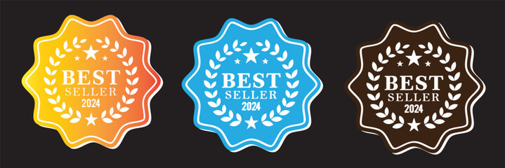 Best seller sticker label set with gold medal and red ribbon isolated fit for mark best seller product, book cover label.