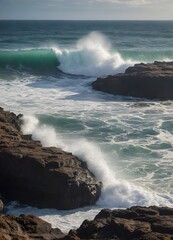 Ocean breaks on shore, The sea with a few waves