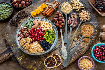 Ashure dessert with legumes and dried fruits named aşure or asure 