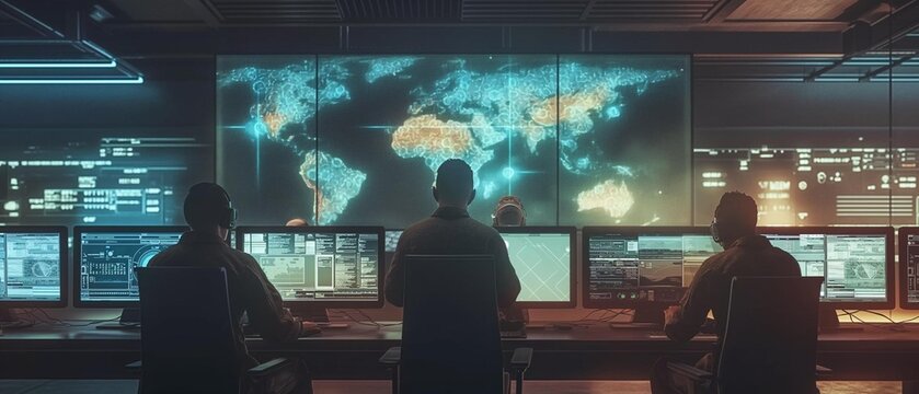 AI generator image of military personnel Currently operating in the closed-circuit control room and various systems.
