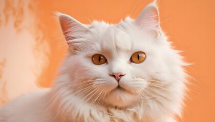 Majestic White Cat with Amber Eyes Against Orange Background