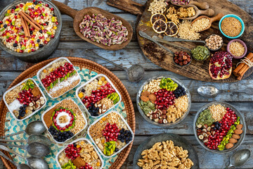 Ashure dessert with legumes and dried fruits named aşure or asure 