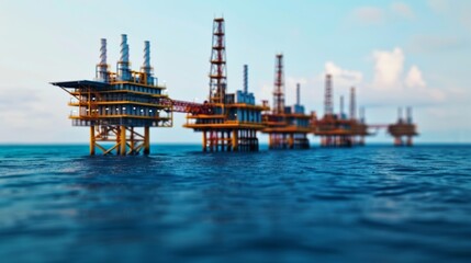 Obraz premium Coastal natural gas facility with offshore rigs, state-of-the-art engineering, and crystal-clear waters, combining industrial prowess with natural beauty