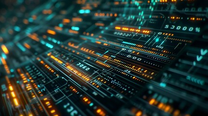 Coding numbers and digital text scrolling on a sleek computer screen