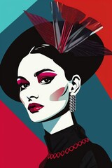 Elegant Woman with Dramatic Makeup and Feathered Hat