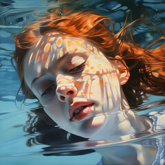 Female swimmer at the swimming pool. Underwater photo. wearing swimming glasses and do swimming in action