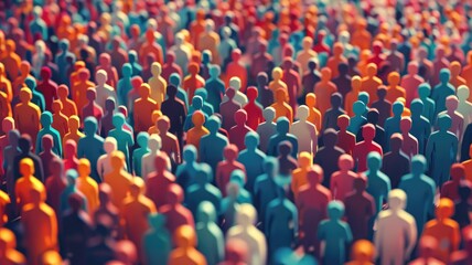 Obraz premium A Crowd of People - A large group of people standing close together, each person is a different color, this illustrates diversity and community. - A large group of people standing close together, each
