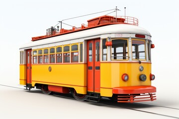 Isolated tram car on white background in side view for detailed observation and analysis