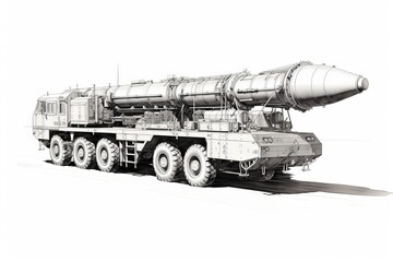 Fototapeta premium Detailed pencil sketch of a medium range missile, hand drawn illustration for military enthusiasts