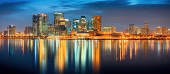 Fototapeta premium Baltimore Skyline at Dusk with Reflections
