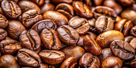 Obraz premium Close-up Macro Photography of Roasted Coffee Beans, Texture and Aroma