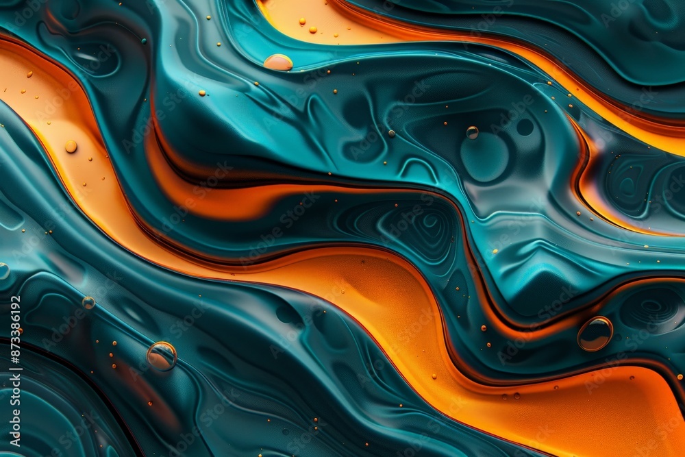 Aufkleber An abstract digital artwork featuring flowing waves of teal and orange, creating a mesmerizing and dynamic visual experience with fluid patterns and gradients.