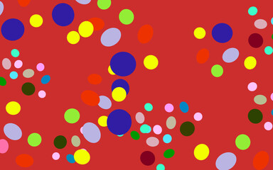 a collection of colorful abstract dots on a red background