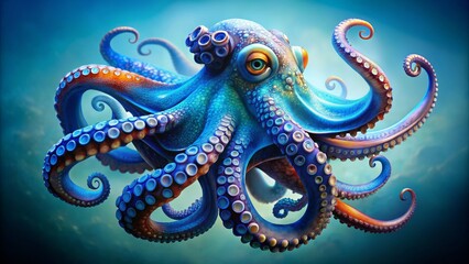 Obraz premium Digital Illustration of a Colorful Octopus with Blue, Orange, and Purple Tentacles in Ocean