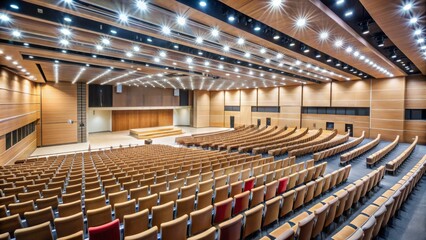 Obraz premium Empty Auditorium with Wooden Paneling and Bright Lights