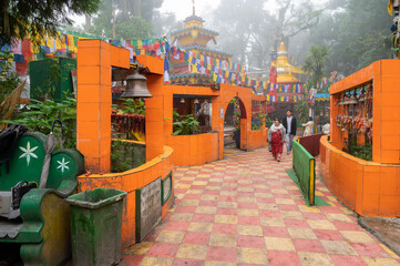 Darjeeling,West Bengal,India-11.08.2023: Decorated gateway of Mahakal Temple or Mahakal Mandir, Hindu temple dedicated to God Shiva and is an amalgamation of Hindu and Buddhist religions coexisting.
