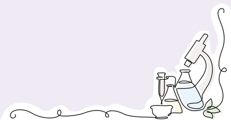 Chemistry and physics laboratory equipment education concept. Corner frame.