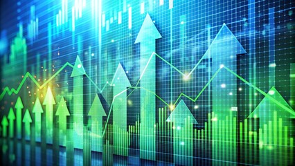Green Upward Trend Arrows on Blue Stock Chart