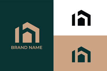 letter H home icon abstract negative space logo, letter H farm house barn logo