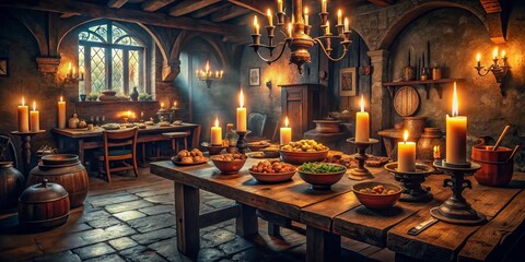 Medieval Feast - Candlelight in a Rustic Dining Room