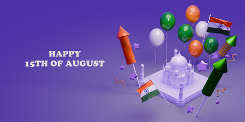 Happy independence day India greetings. 3d render.