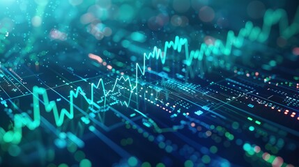 A 3D financial graph showing a rising trend with futuristic blue and green digital elements, symbolizing growth and success in business.